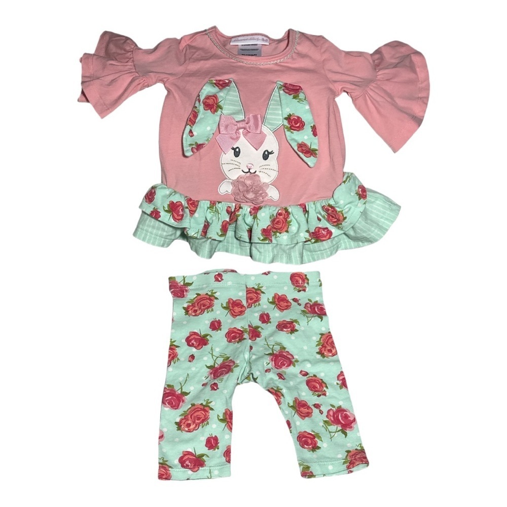 Bonnie Baby Easter Holiday Bunny Outfit Pink Capri Set Size 3-6 months